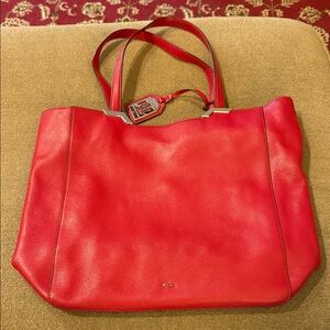 Lauren Ralph Lauren Red Leather Tote Bag Purse (TD)